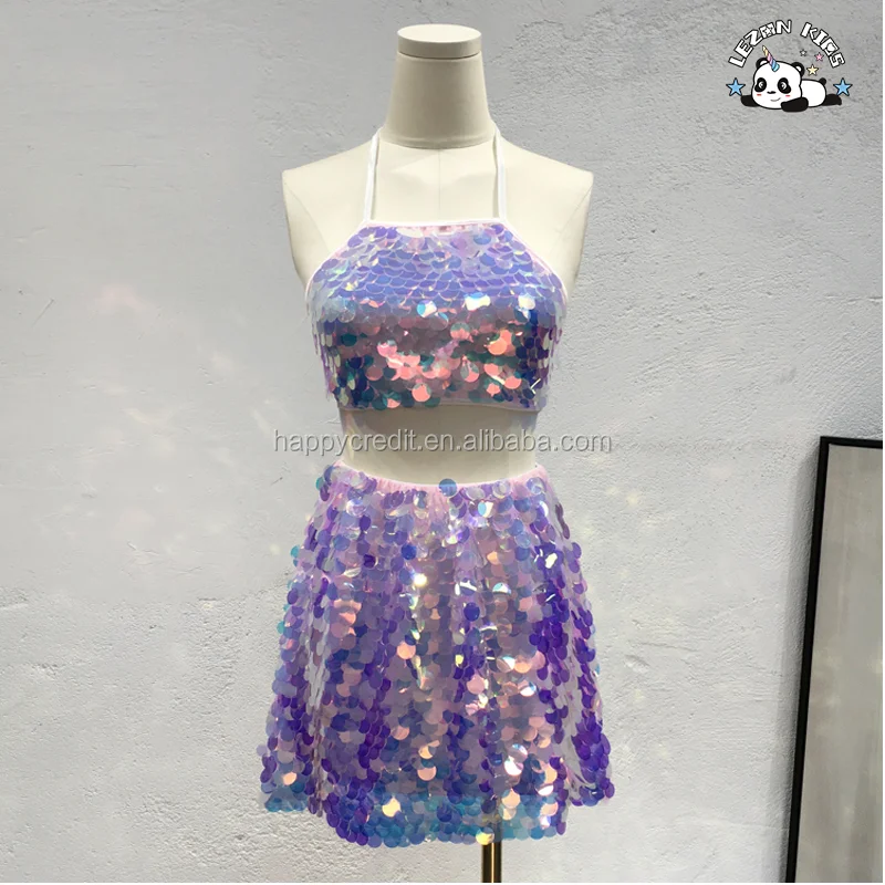 LEZONKIDS - OEM Flip Colorful Big Sequin Beach Girls Skirts For 2-12Years Rainbow Sequin Kids Skirt